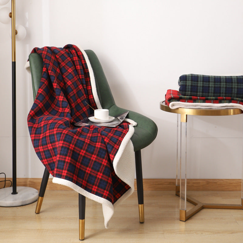 Plaid moelleux à carreaux rouge et bleu – tissu effet pelucheux, 100 x 140 cm