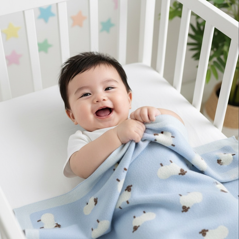 Plaid bébé moelleux – coton tricoté, 100 x 80 cm