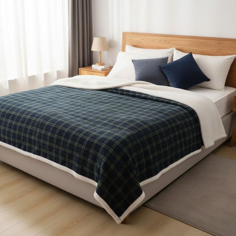Plaid moelleux à carreaux rouge et bleu – tissu effet pelucheux, 100 x 140 cm