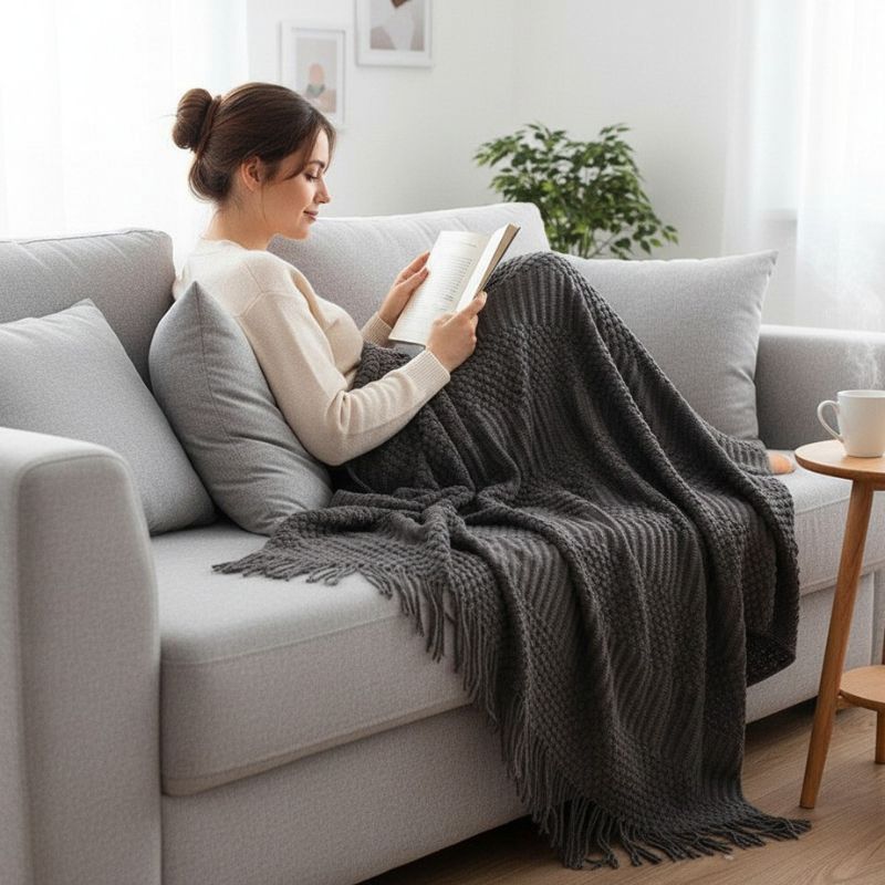 Plaid moelleux Gris clair – effet pelucheux, 127 x 170 cm