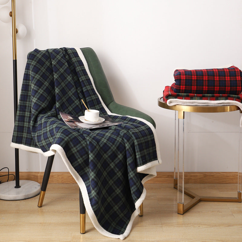 Plaid moelleux à carreaux rouge et bleu – tissu effet pelucheux, 100 x 140 cm