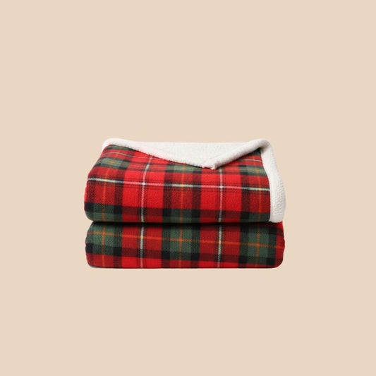 Plaid moelleux à carreaux rouge et bleu – tissu effet pelucheux, 100 x 140 cm