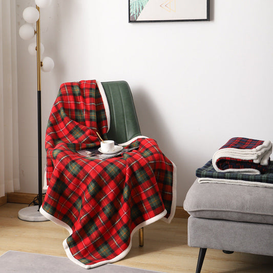 Plaid moelleux à carreaux rouge et bleu – tissu effet pelucheux, 100 x 140 cm